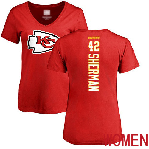 Women Kansas City Chiefs #42 Sherman Anthony Red Backer NFL T Shirt